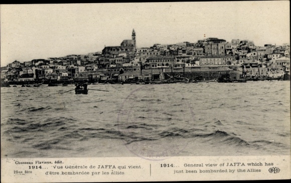 Postcard Tel Aviv Jaffa Israel, General view of bombed, 1914, ships in the water
