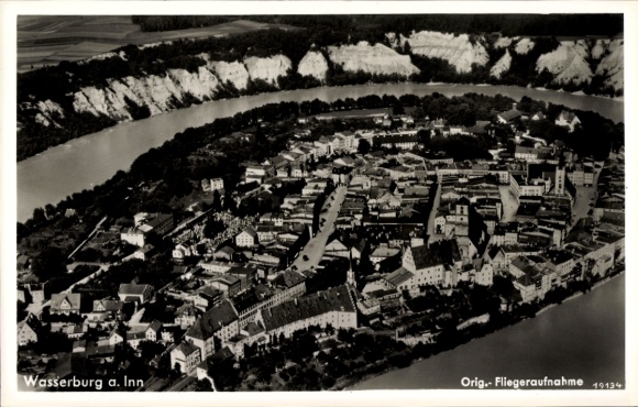 Postcard Wasserburg am Inn Upper Bavaria, aerial photograph