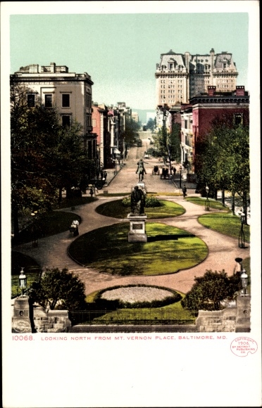 Ak Baltimore Maryland USA, kijkend naar het noorden vanaf Mount Vernon Place