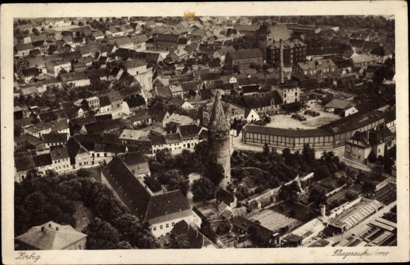 Ansichtkaart Zörbig in Anhalt, afstandsfoto, luchtfoto