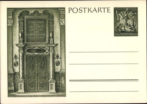 Postwaardestuk ansichtkaart München Beieren, ingang van de Reichenkapelle van de München Residenz