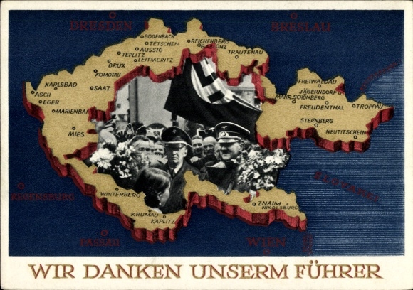 Postal stationery Postcard We thank our Führer, Sudetenland, Bohemia, Moravia, Hitler