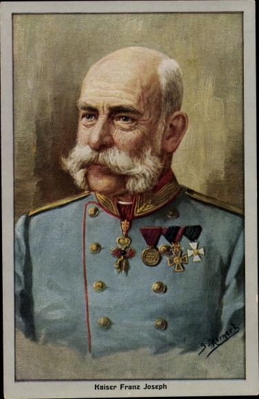 Künstler Ak Hornert, G., Kaiser Franz Joseph I., Portrait in Uniform, Orden