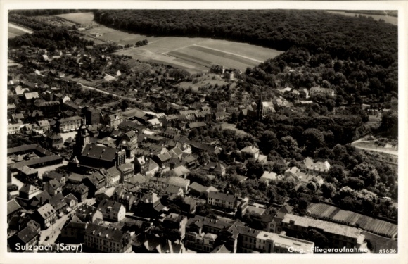KP Sulzbach w Kraju Saary, zdjęcie lotnicze Sulzbach, widok na miasto, zdjęcie czarno-białe, 1937
