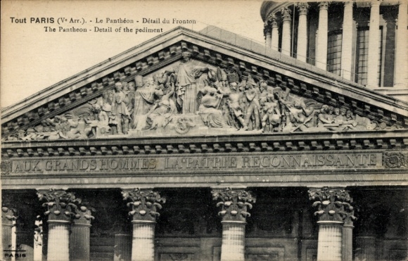 Ak Paris V Panthéon, Detail des Frontons des Panthéons, Inschrift 'Aux grands hommes, la patrie r