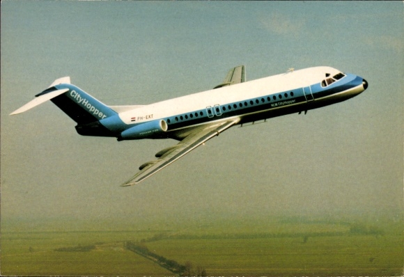 Postcard passenger aircraft Fokker Fellowship F-28, NLM City Hopper
