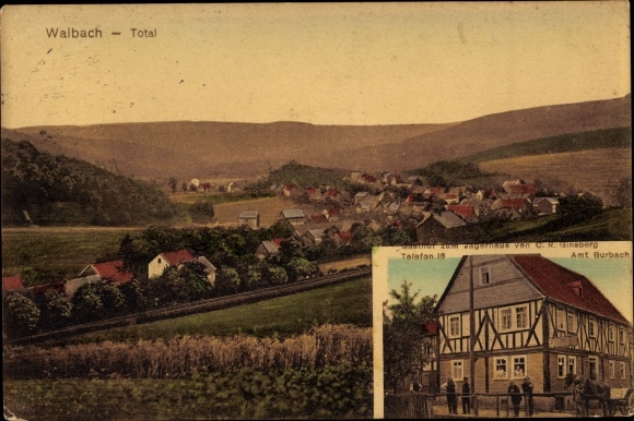 Postcard Wahlbach Burbach im Siegerland, Gasthof zum Jägerhaus, view of the town