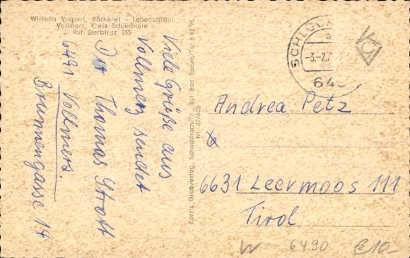 Postcard Vollmerz Schlüchtern in Hesse, general view, church, street