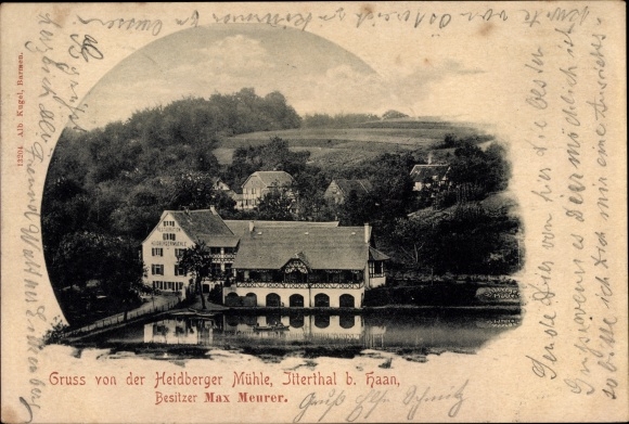Postcard Haan North Rhine-Westphalia, Heidberger Mühle, Ittertal, owner Max Meurer