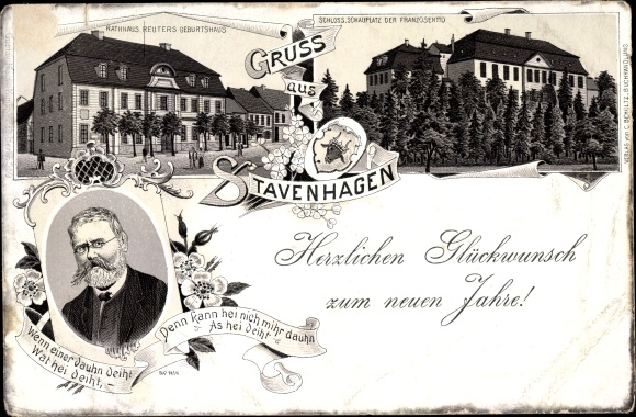 Chromo-Litho Reuterstadt Stavenhagen, Fritz Reuter, town hall, birthplace, castle