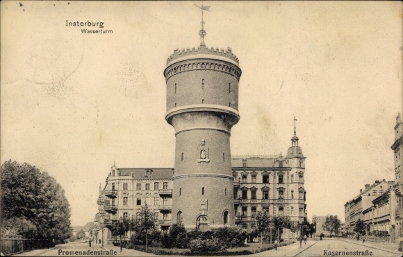 PC Tschernyachowsk Insterburg East Prussia, water tower, Kasernenstrasse, Promenadenstrasse