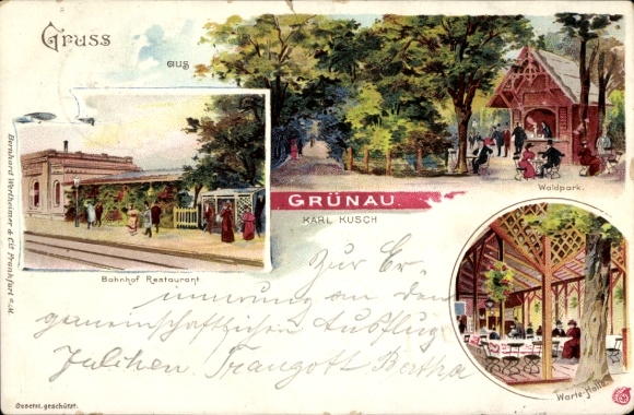Litho Berlin Köpenick Grünau, Bahnhof Restaurant, Gleisseite, Waldpark, Wartehalle