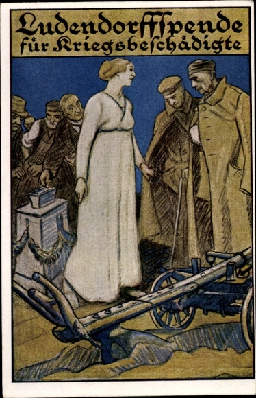 Artist Postcard Ludendorff donation for war victims, plough, I. WK