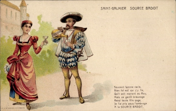 Postcard Saint Galmier Loire, Source Badoit, Reklame, Often woman varies