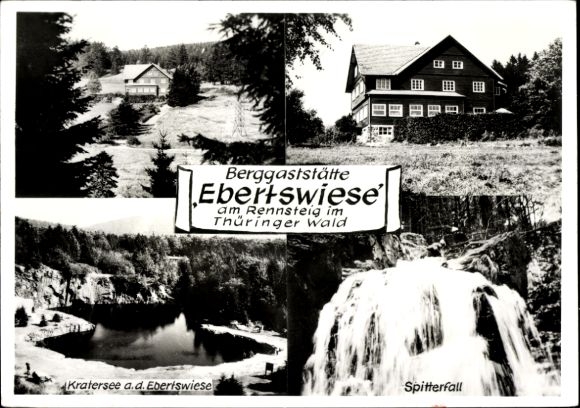 KP Ebertswiese Floh Rennsteig, restauracja górska, wodospad, widok na jezioro