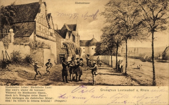 Postcard Leutesdorf am Mittelrhein, Rheinstrasse, Rhenish life! Rhenish pleasure!