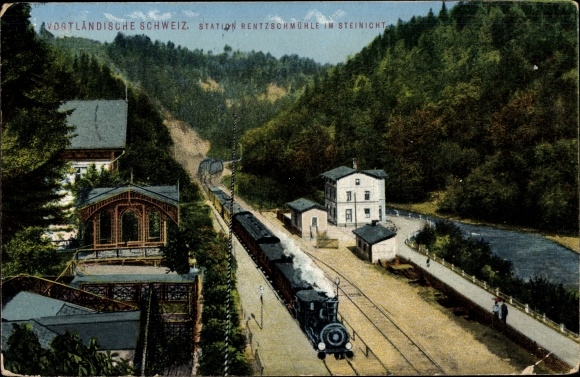 Postcard Steinicht Pöhl in Vogtland, station Rentzschmühle