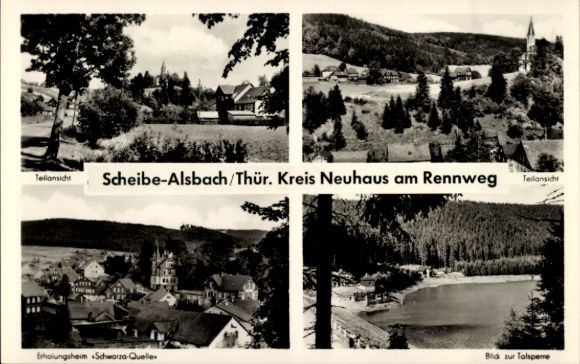 Ak Scheibe Alsbach Thüringen, Teilansichten, Erholungsheim Schwarza Quelle, Talsperre