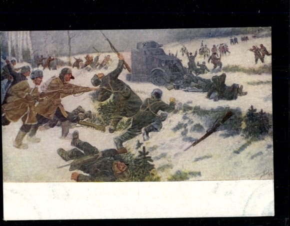 PC Soviet Union 1943, propaganda card, printed in the besieged Leningrad, unused