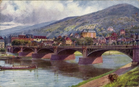 Künstler Ak Hoffmann H., Heidelberg am Neckar, Friedrichsbrücke mit Heiligenberg