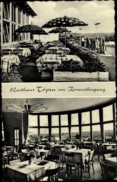 Postcard Töpen in Upper Franconia, Töpen rest house at the zone crossing, guest room, terrace
