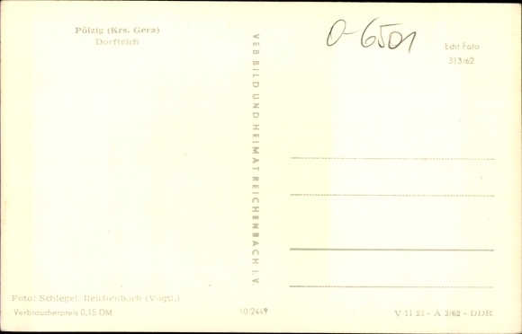 Postcard Pölzig in Thuringia, village pond