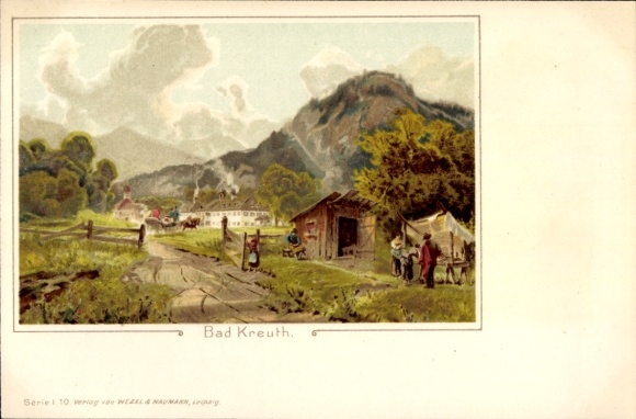 Chromo-Litho Kreuth am Tegernsee Upper Bavaria, landscape, village