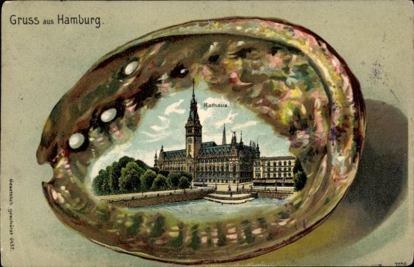 Passepartout Shell Chromo-Litho Hamburg Mitte Altstadt, Town Hall