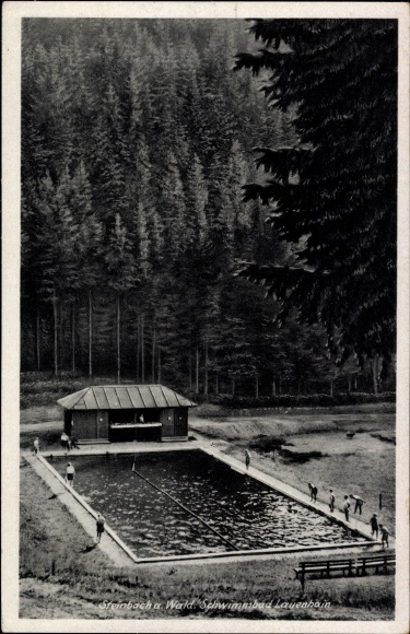 Postcard Steinbach in the Kronach district of Upper Franconia, Lauenhain swimming pool, forest landscape
