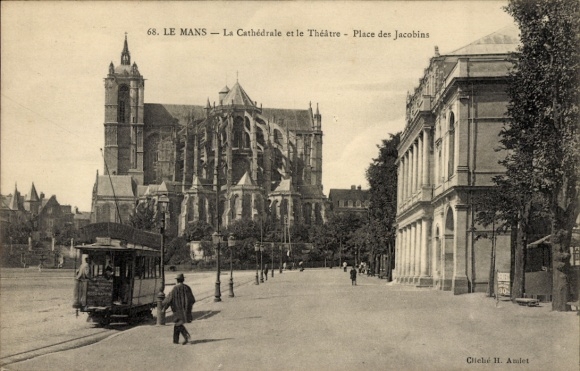 KP Le Mans Sarthe, katedra, teatr, Place des Jacobins, tramwaj