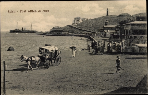 Postcard Aden Yemen, Post office and club