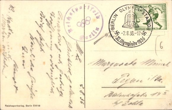 Postcard Olympia Berlin 1936, flags of the participating countries