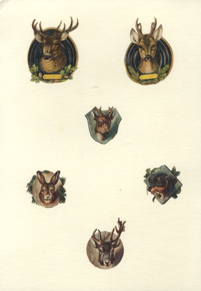 6 wafers hunting trophies, deer, roe deer, hare, dachshund, approx. 7 x 5.5 cm to 4 x 4 cm