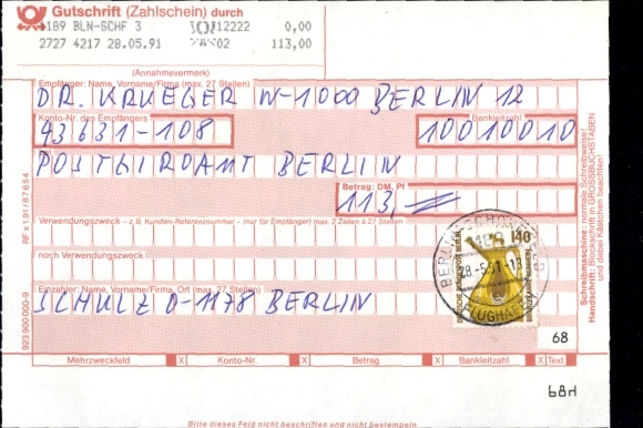 Michel nr 832 na nocie kredytowej, potwierdzeniu płatności