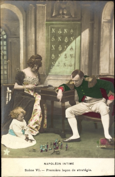 Postcard Napoleon Intime, Scene VI, premiere lecon de strategie, theater scene
