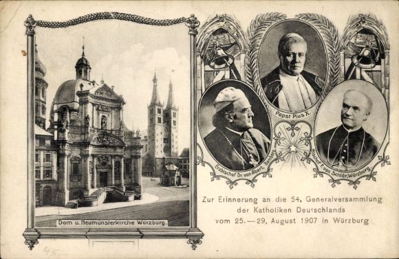 Würzburg, 54th General Assembly of Catholics 1907, Cathedral, Neumünster Church, Pope Pius X, Bishop