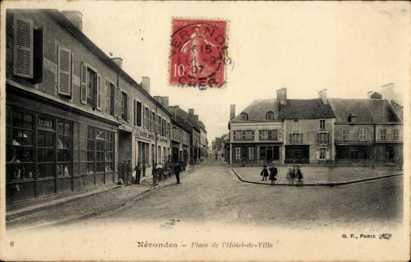 PC Nérondes Cher, Place de l'Hôtel-de-Ville, postmark, French