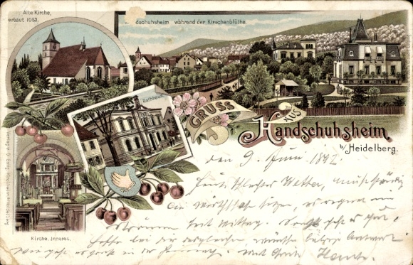 Chromo-Litho Handschuhsheim Heidelberg am Neckar, Old Church, general view