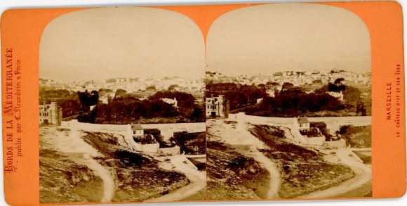 Stereo photo Marseille Bouches du Rhône, city view, castle