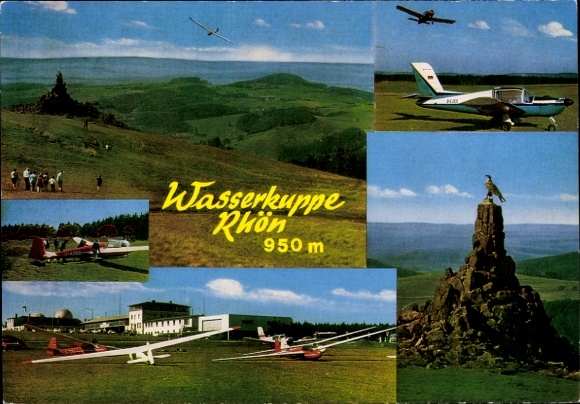 Postcard Gersfeld in the Rhön Hessen, gliders on the Wasserkuppe