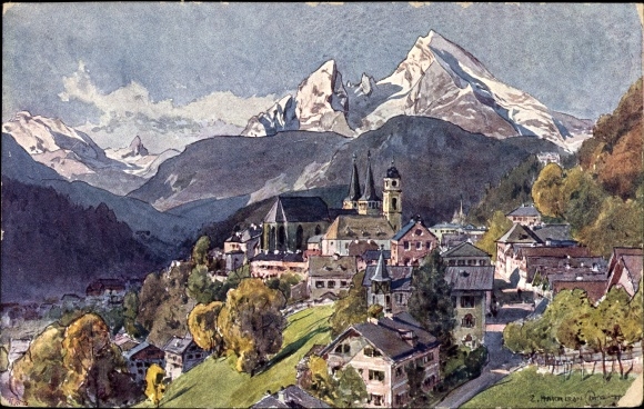 Artist PC Compton, Edward H., Berchtesgaden in Upper Bavaria, view of the town