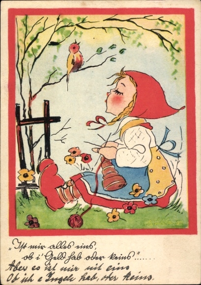 Postcard Singing Girl, Bird in the Tree