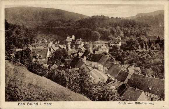 Ak Bad Grund im Harz, Blick vom Gittelderberg, Panoramaansicht, Häuser, Berge