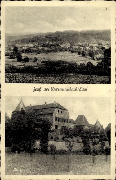 Ansichtkaart Untermaubach Kreuzau in de Eifel, panorama, kasteel