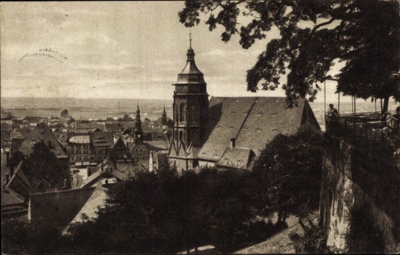Ak Pirna an der Elbe, Stadtansicht, Schloß-Restaurant, Kirche, historische Architektur, Bäume