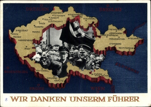 Postal stationery Postcard We thank our Führer, Sudetenland, Bohemia, Moravia, Hitler