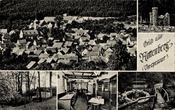 Postcard Rottenberg Hösbach in Spessart Lower Franconia, guesthouse and pension Gustav Hufgard, general view