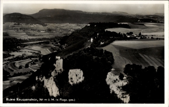Postcard Neidlingen an der Teck Baden Württemberg, castle ruins Reußenstein, aerial photograph