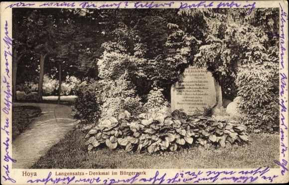 Postcard Hoya on the Weser, Langensalza monument in the Bürgerpark