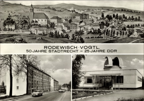 Postcard Rodewisch in Vogtland Saxony, historical view, street of peace, observatory